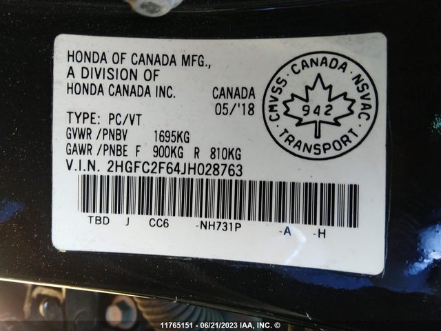Honda Civic Lx 2018 2HGFC2F64JH028763 Image 9