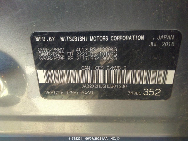 JA32X2HU5HU601236 Mitsubishi Lancer Sportback Se