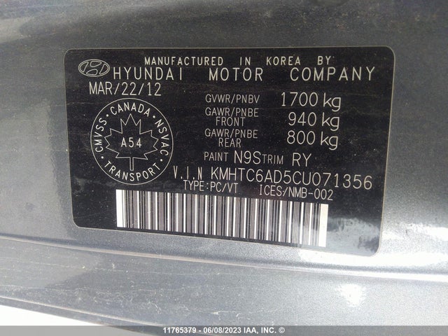 11765379 :رقم المزاد ، KMHTC6AD5CU071356 vin ، 2012 Hyundai Veloster مزاد بيع