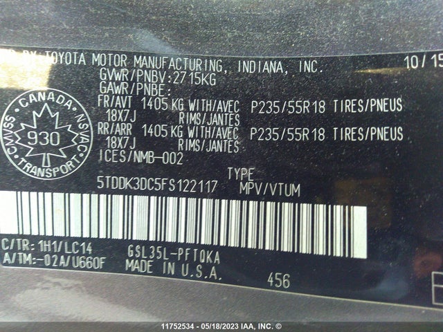 Toyota Sienna Xle/limited 2015 5TDDK3DC5FS122117 Image 11