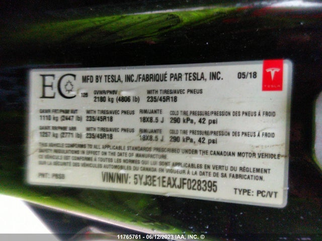 Tesla MODEL 3 2018 5YJ3E1EAXJF028395 Image 9