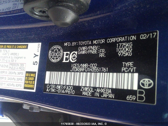 Toyota PRIUS 2017 JTDKBRFU1H3551761 Image 10