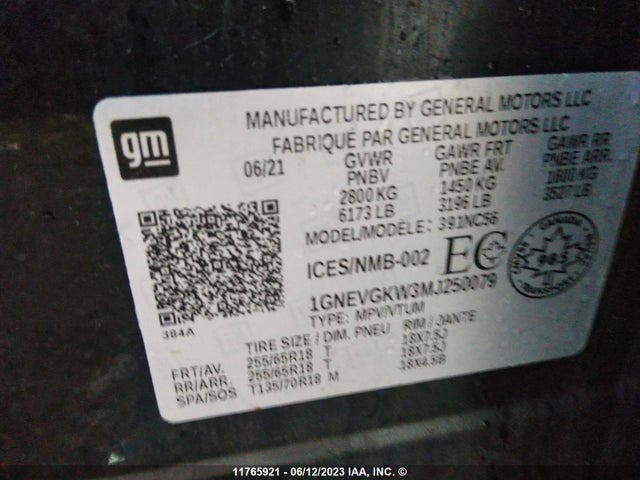 Chevrolet Traverse Lt 2021 1GNEVGKW3MJ250079 Image 9