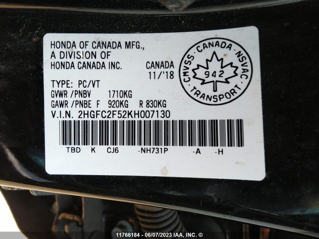 Honda Civic Lx 2019 2HGFC2F52KH007130 Image 9