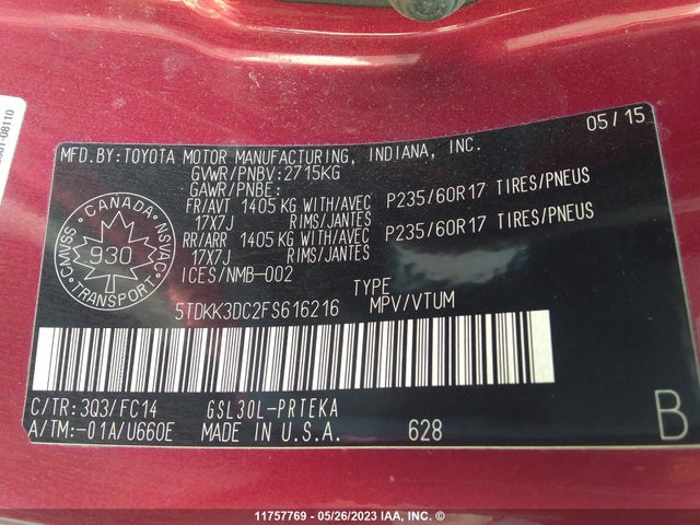 Toyota SIENNA LE 2015 5TDKK3DC2FS616216 Image 10