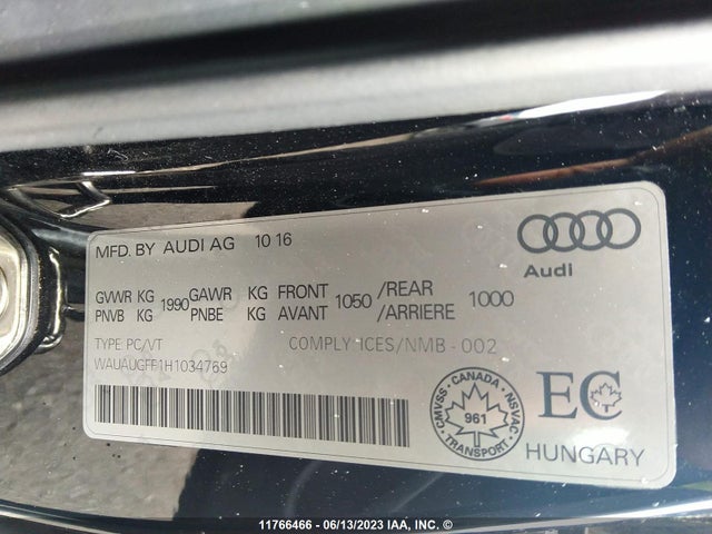 WAUAUGFF1H1034769 Audi A3 PREMIUM