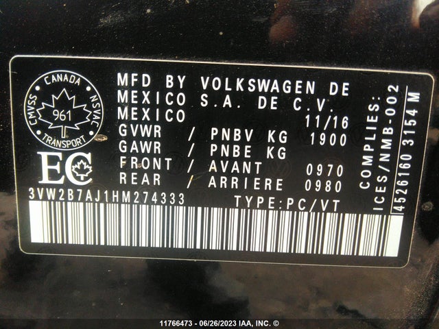 3VW2B7AJ1HM274333 Volkswagen JETTA