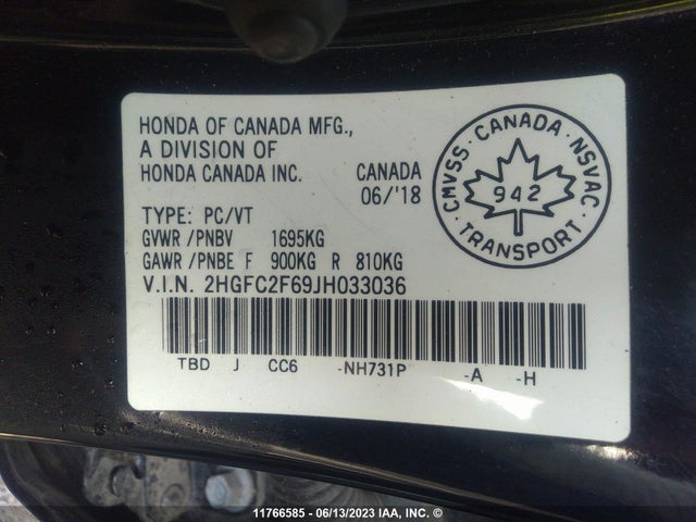 Honda CIVIC SE 2018 2HGFC2F69JH033036 Image 9