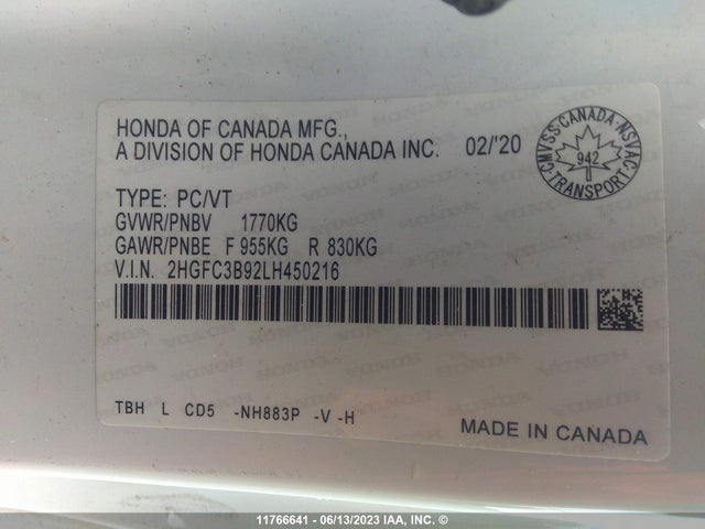 Honda Civic Touring 2020 2HGFC3B92LH450216 Image 9