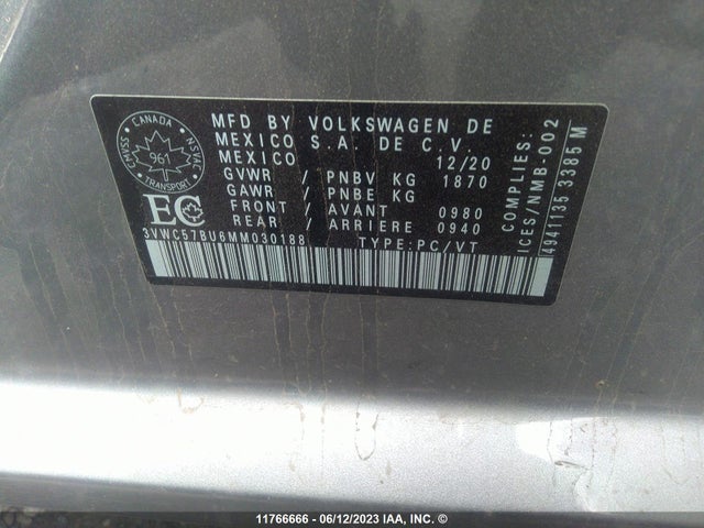 3VWC57BU6MM030188 Volkswagen Jetta S/se/r-line