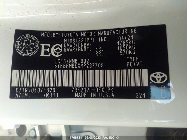 Toyota COROLLA LE 2021 5YFBPMBEXMP237708 Image 11