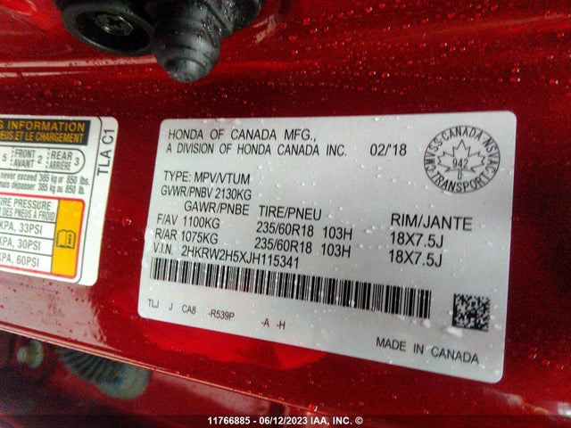 Honda CR-V EX 2018 2HKRW2H5XJH115341 Image 10