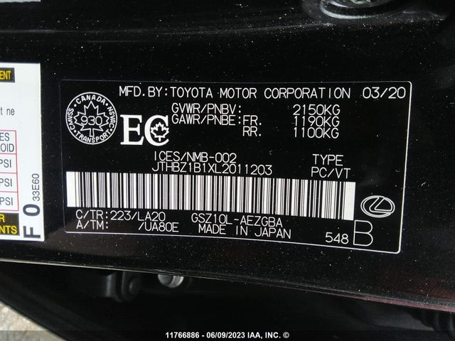 JTHBZ1B1XL2011203 Lexus ES 350