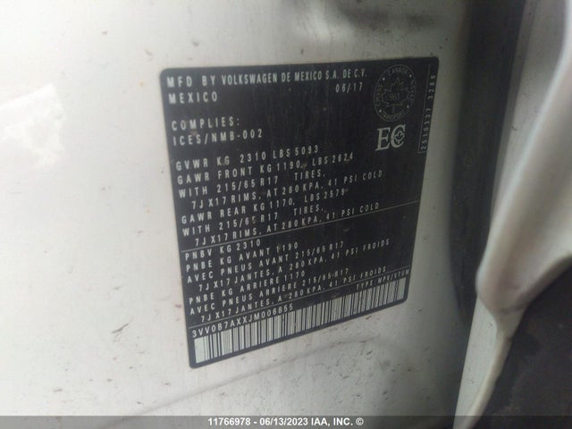 3VV0B7AXXJM006855 Volkswagen TIGUAN S