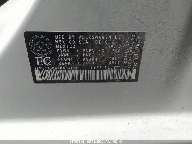 3VWE57BU8KM083190 Volkswagen JETTA SEL