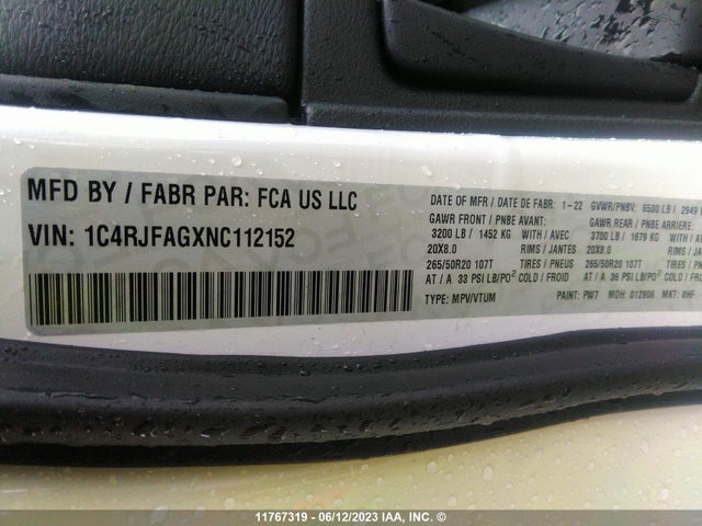 1C4RJFAGXNC112152 Jeep Grand Cherokee Laredo E/laredo X