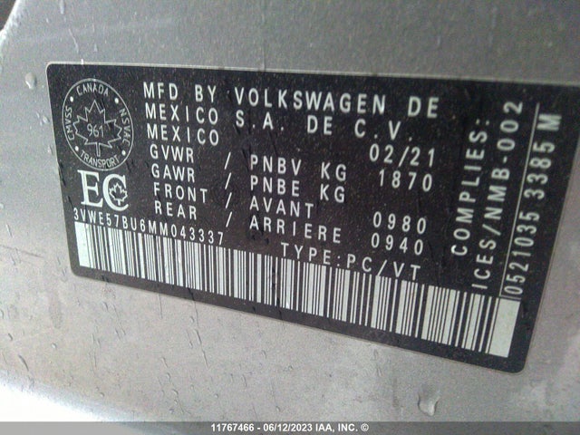 3VWE57BU6MM043337 Volkswagen JETTA SEL