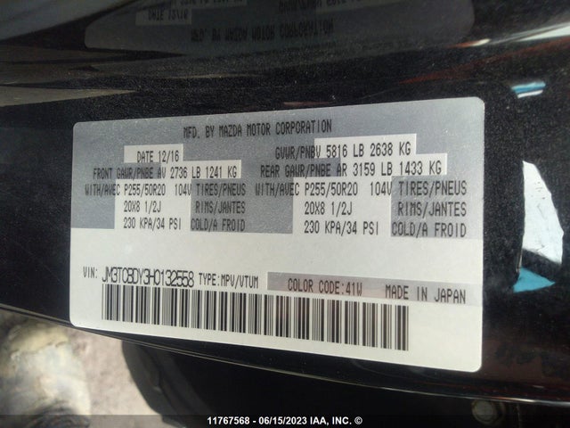 Mazda CX-9 2017 JM3TCBDY3H0132558 Image 9