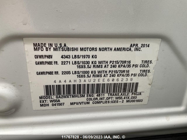 4A4AH3AU2EE606239 Mitsubishi RVR SE