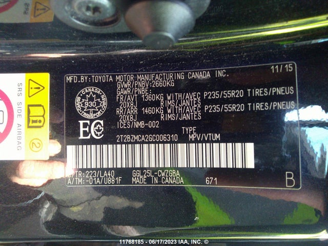 2T2BZMCA2GC006310 Lexus Rx 350/base/f Sport