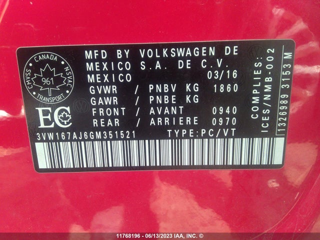 Volkswagen JETTA S 2016 3VW167AJ6GM351521 Image 10