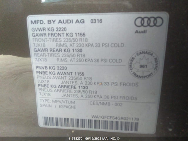 WA1GFCFS4GR021179 Audi Q3 Prestige