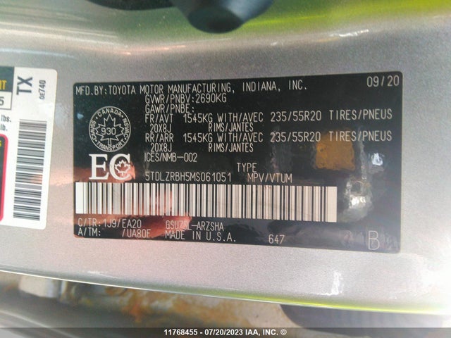 Toyota Highlander Xse 2021 5TDLZRBH5MS061051 Image 9
