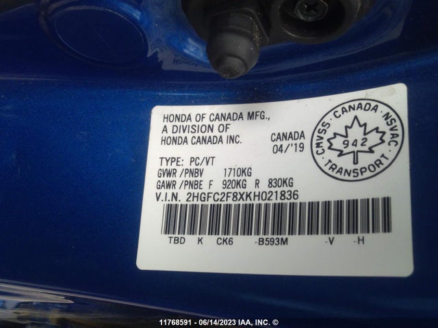 Honda k20c2 2019 2HGFC2F8XKH021836 Image 25