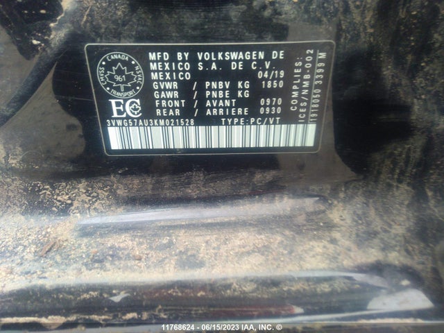 3VWG57AU3KM021528 Volkswagen GOLF