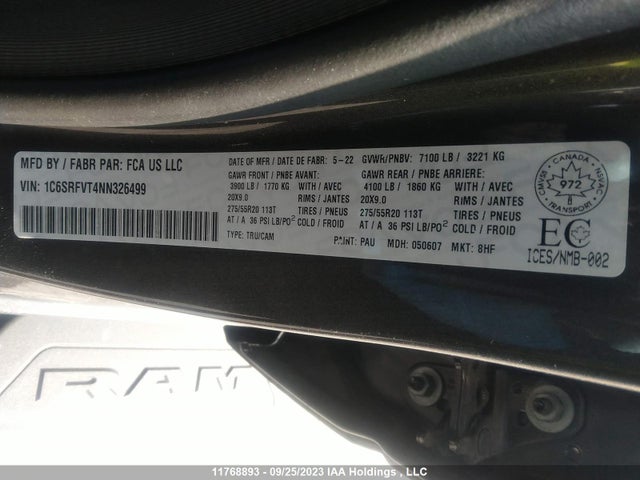 1C6SRFVT4NN326499 RAM 1500 Sport
