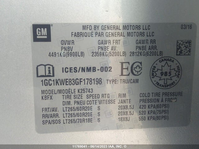 Chevrolet SILVERADO 2500HD 2016 1GC1KWE83GF178198 Image 9