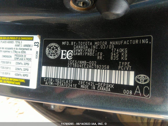 11769285 :رقم المزاد ، 2T1BU4EE2AC192358 vin ، 2010 Toyota Corolla S/le/xle مزاد بيع