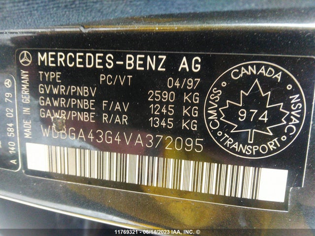 1997 MERCEDES-BENZ S 420 VIN: WDBGA43G4VA372095