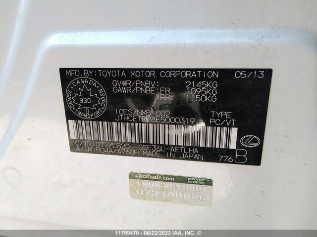 Lexus IS 350 2014 JTHCE1D28E5000319 Image 9