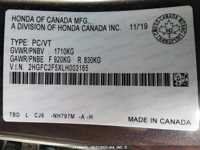 Honda Civic Lx 2020 2HGFC2F5XLH003165 Image 9