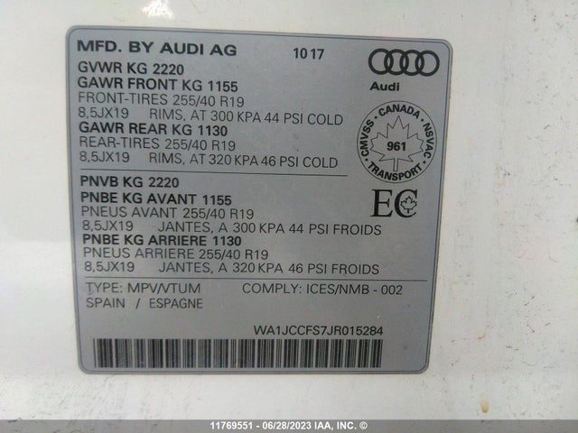 WA1JCCFS7JR015284 Audi Q3 Premium Plus