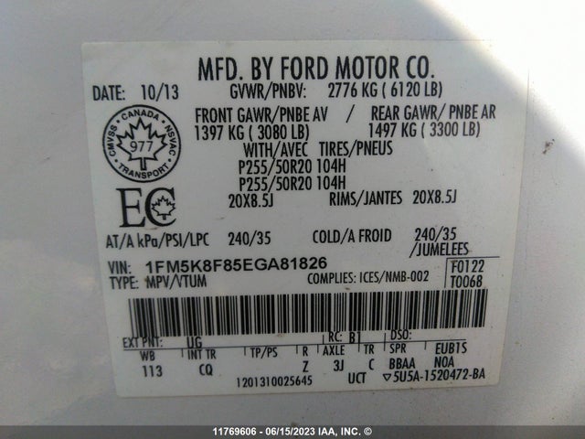 Ford Explorer Limited 2014 1FM5K8F85EGA81826 Image 9