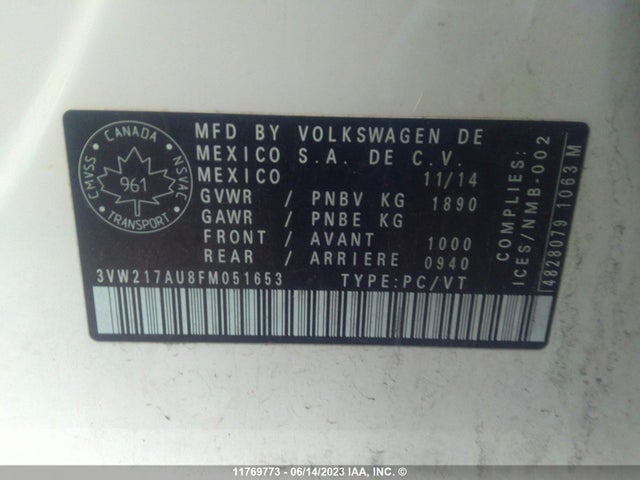 3VW217AU8FM051653 Volkswagen GOLF