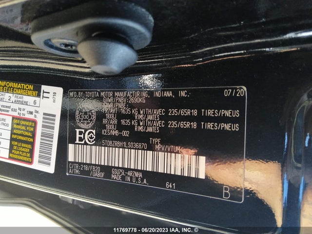 Toyota Highlander L/le 2020 5TDBZRBH1LS036870 Image 11