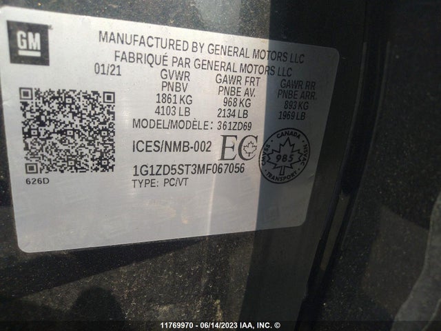 Chevrolet MALIBU LT 2021 1G1ZD5ST3MF067056 Image 9