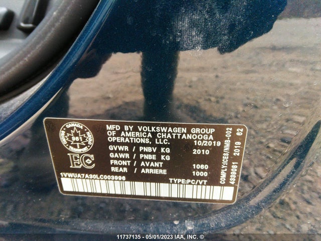 1VWUA7A30LC003996 Volkswagen Passat Highline