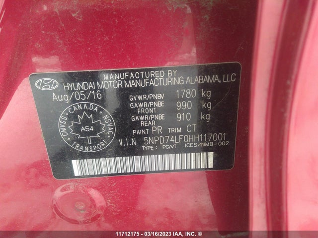 Hyundai ELANTRA SE 2017 5NPD74LF0HH117001 Image 11