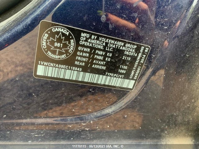 1VWCN7A39EC115943 Volkswagen PASSAT SEL
