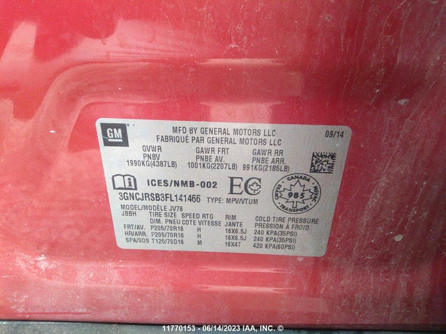 Chevrolet TRAX 1LT 2015 3GNCJRSB3FL141466 Image 9