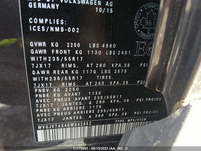WVGJV7AX4GW542652 Volkswagen Tiguan Comfort/high/r-line/sp Ed