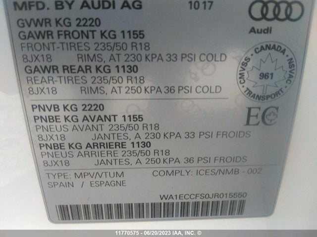 WA1ECCFS0JR015550 Audi Q3 PREMIUM