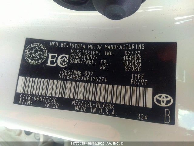 Toyota COROLLA SE 2022 5YFB4MBEXNP125274 Image 9