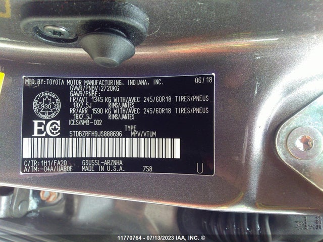 Toyota Highlander Le/le Plus 2018 5TDBZRFH9JS888696 Image 11