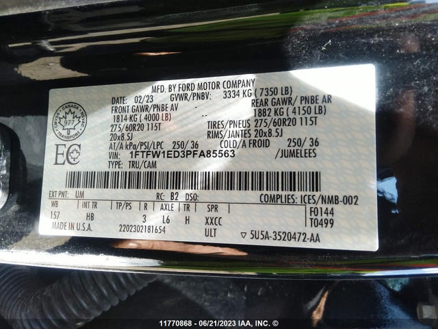 1FTFW1ED3PFA85563 Ford F150 Supercrew