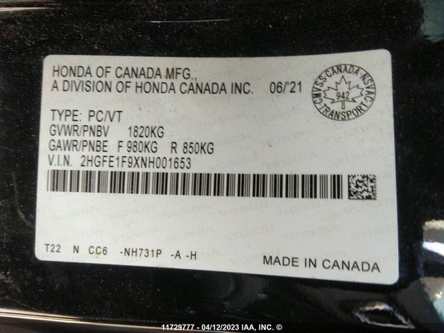 Honda Civic Touring 2022 2HGFE1F9XNH001653 Image 9